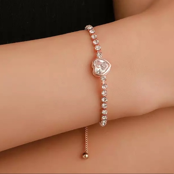 Rhinestone bracelet heart toggle style adjustable crystal diamond y2k glam sexy - Picture 3 of 4